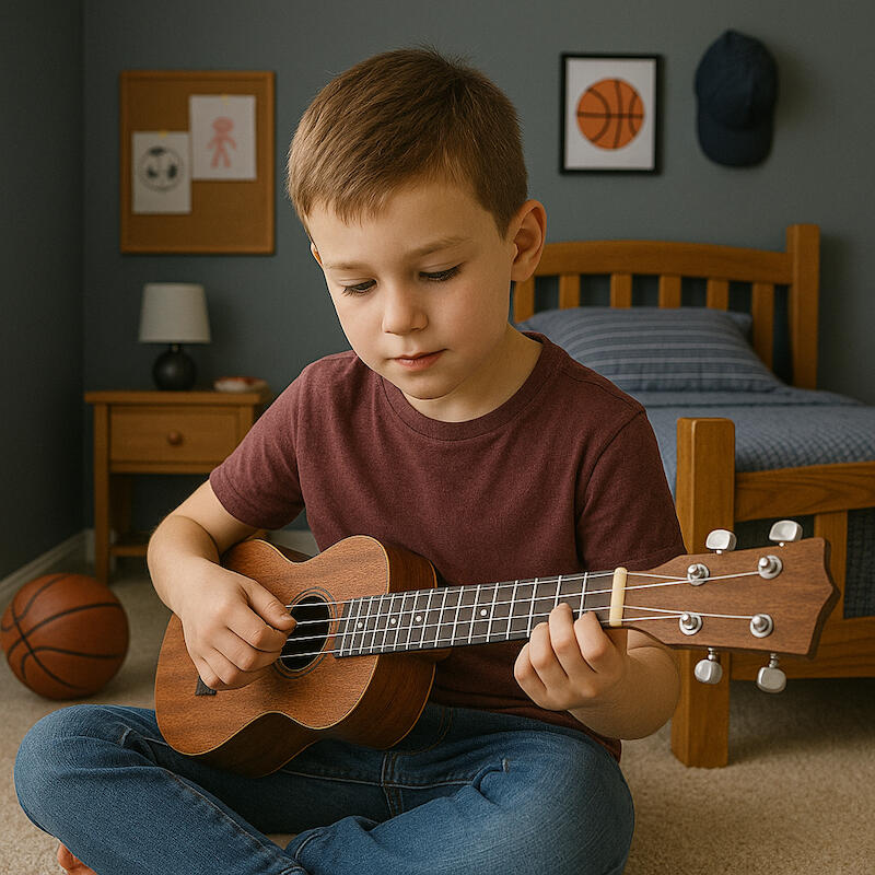 body playing ukulele in room